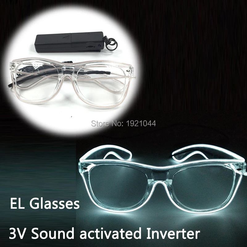 

Hot High grade Party Glasses Lighting Color White EL Wire Glasses Clear Frame Flashing Glasses for Party Decoration