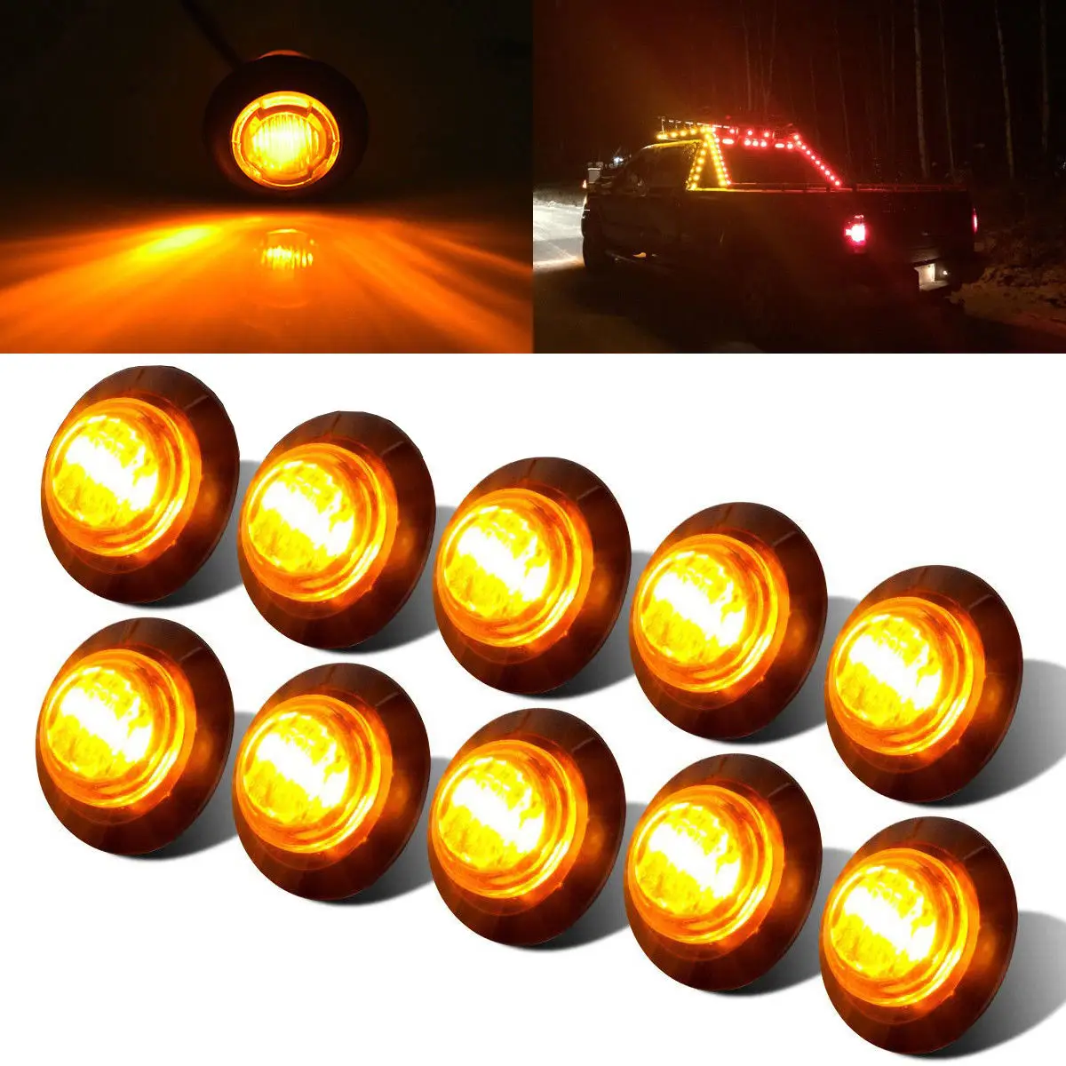 

10pcs 12v/24v Amber Yellow Small LED Round Side Marker Signal Side Lights 3LED Button Lamps Lorry