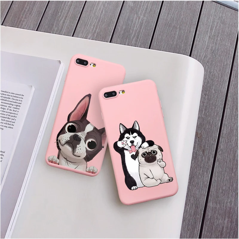 

Patterned Cartoon Pet Dog Husky Corgi Phone Case Coque For iPhone XR 6 6S Plus X 5 SE Plus Pink Phone Cover For iPhone 8 7 Plus