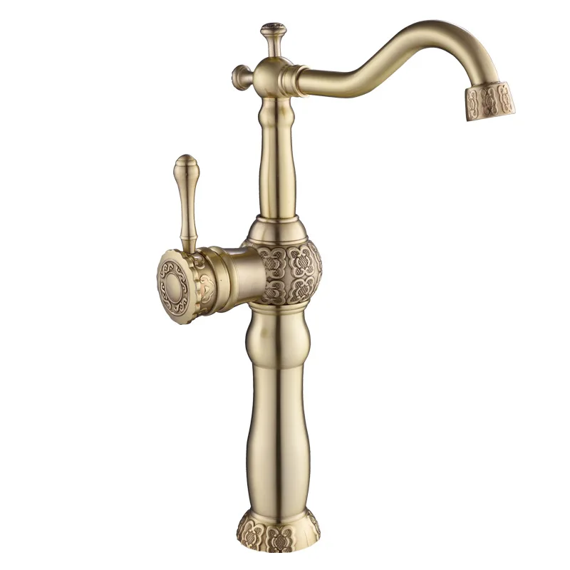 

high basin faucet carved water faucet hot and cold all copper antique bathroom podium pure copper antique faucet.