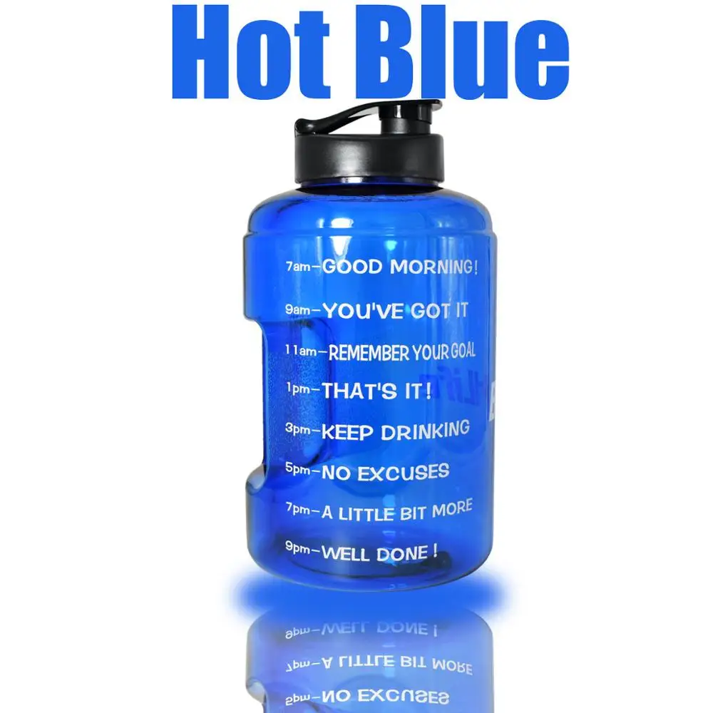 QuiFit пластик большой ёмкость 128 унц. 64 32 1 галлон бутылка для воды с красочным ремешком BPA бесплатно фитнес питьевой открытый - Цвет: Blue Bottle