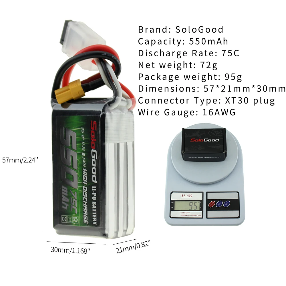 SoloGood Lipo аккумулятор 2S 3S 4S Series 550mAh 850mAh гнездовой разъем для радиоуправляемого гоночного дрона FPV мультикоптера с фиксированным крылом