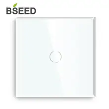 Bseed toque interruptor de luz 1 gang 1 way 2 vias padrão da ue botão toque sensor interruptores 220v preto branco dourado com painel vidro