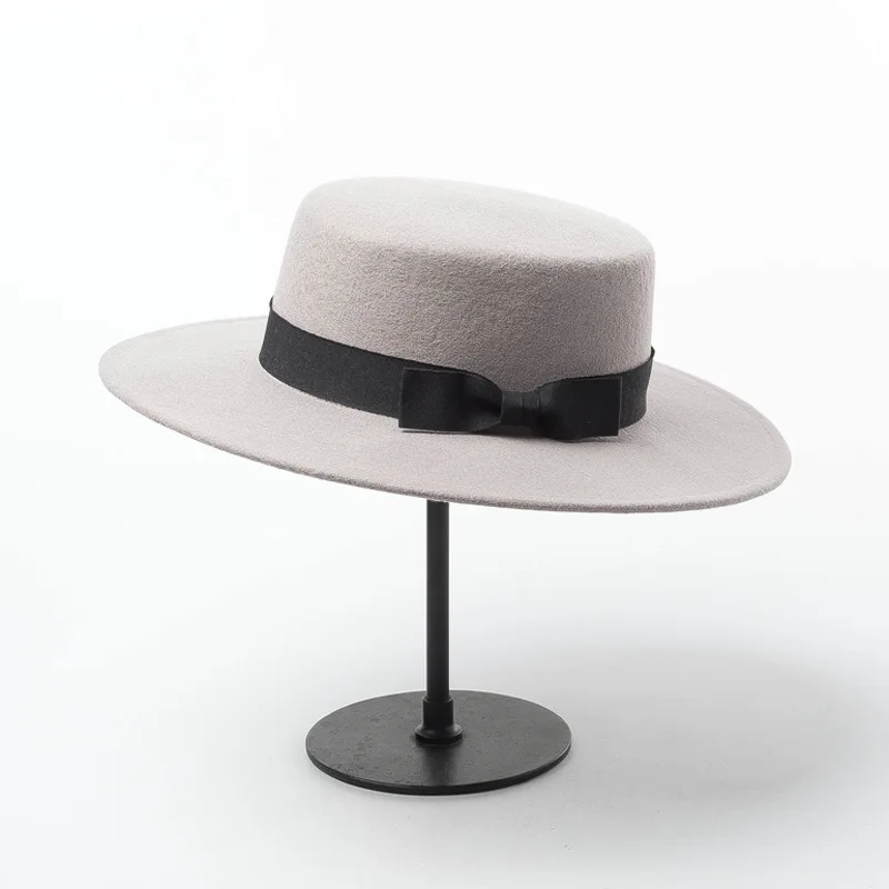 Стиль осень зима новые шляпы для женщин мягкие широкие полями шерсть фетровая шляпа гибкий колпак женская шляпа с бантиком