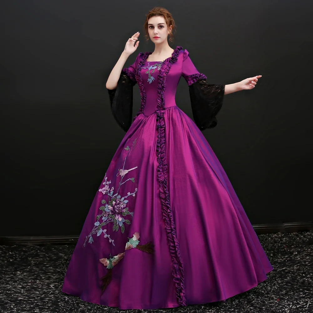 

Hot Purple Black Lace Embroidery Venice Carnival Queen Ball Gown Princess Medieval Dress Renaissance Gown Victoria/antoinette