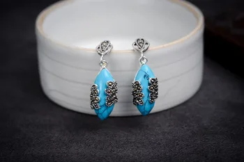 

Natural Lady's unique 925natural blue stone hook Earrings Brincos Ohrringe SterlingJewelry EarringGenuine Selling Huge