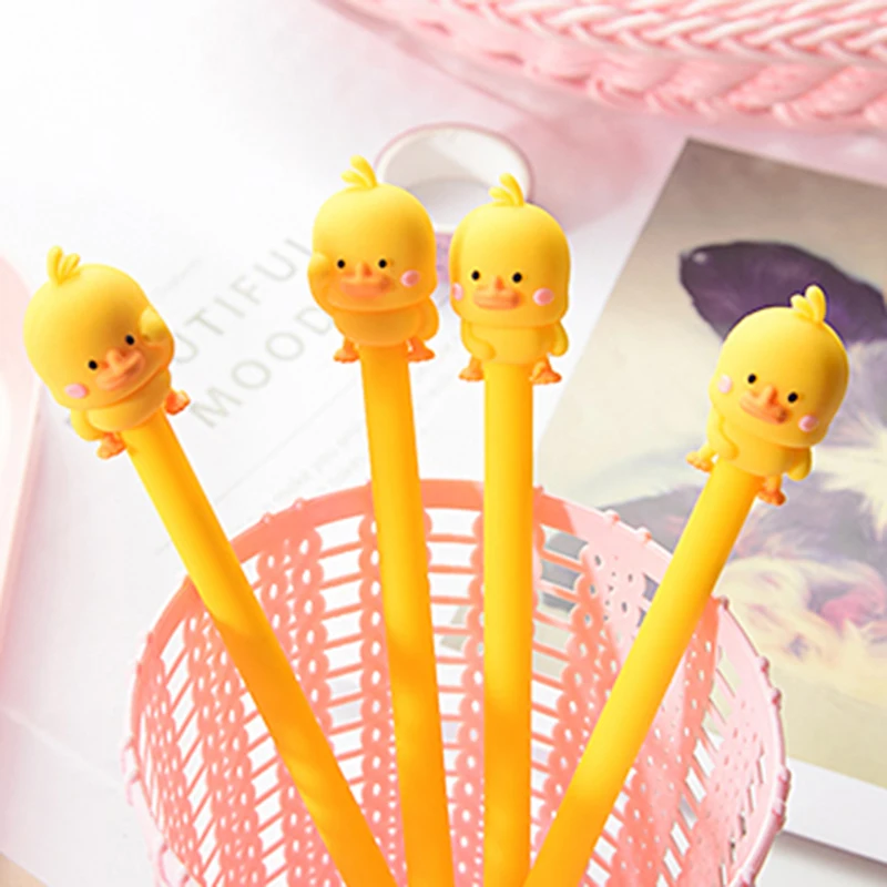 

1 Pcs Creative Cartoon Animal Cute Yellow Duck Gel Pen 0.5mm Student Black Signature Pen Office School Supplies Stationery