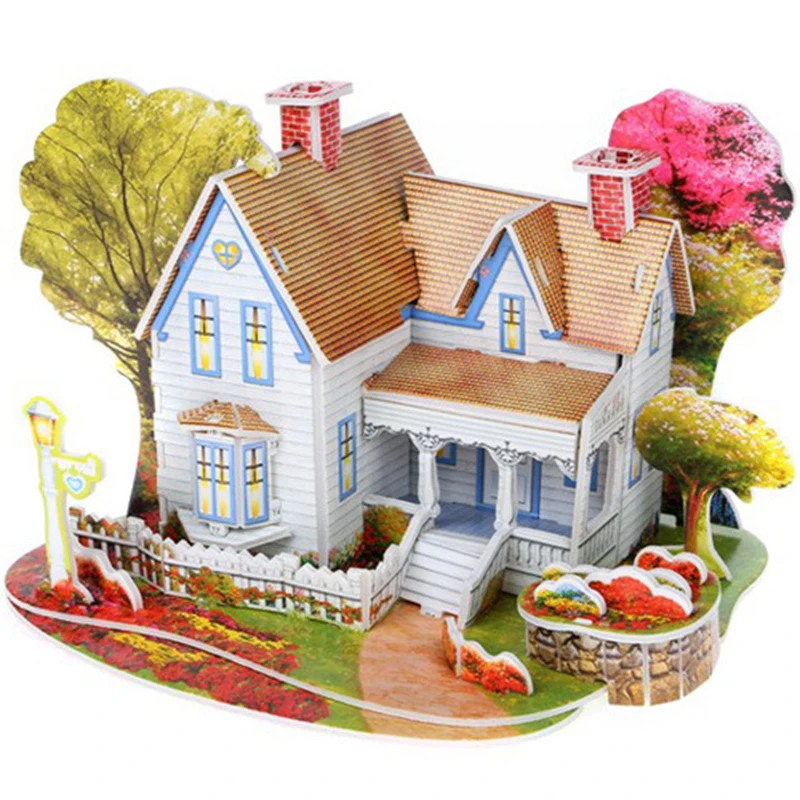 

3D DIY Puzzle Castle Model Cartoon House Assembling Paper Toy Kid Early Learning Construction Pattern Gift Children House Puzzle