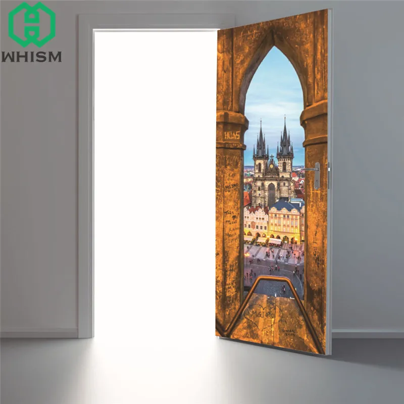 WHISM 2 قطعة/المجموعة الإبداعية 3D المشهد الطبيعة ملصقات جدار DIY جدارية غرفة نوم ديكور المنزل ملصق للإزالة PVC للماء الباب ملصقا