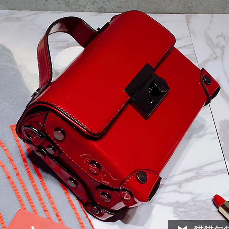 box bag women patent leather handbag fashion hand bag small trunk