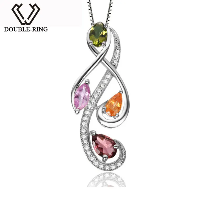 DOUBLE-R Real 925 Sterling Silver Pendants Women Tourmaline Colorful Necklaces Pendants Trendy Gift Fine Jewelry CAP02427A