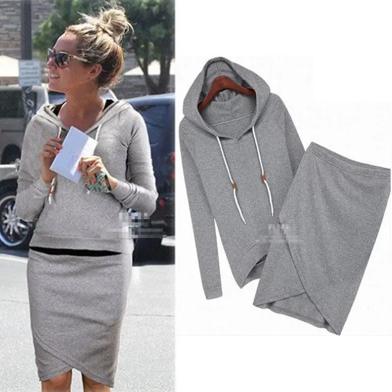 

New Women Casual Basic Autumn Winter Set Suit Hoodies Sweatshirt and Skirt two-piece Full Sleeve Fashion Large Size