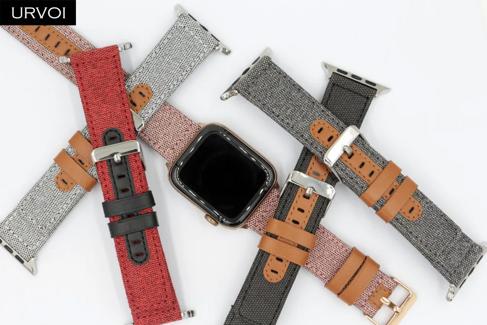 URVOI холщовый ремешок для Apple Watch band series 54321 тканевый ремешок для iwatch с узором брани классический дизайн из натуральной кожи