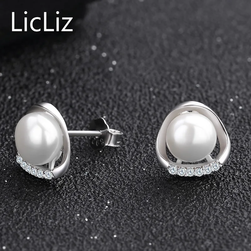 LicLiz, 925 пробы, серебряные серьги-гвоздики с пресноводным жемчугом, женские серьги-гвоздики для пирсинга, белые, фиолетовые, циркониевые серьги в виде цветка, LE0336