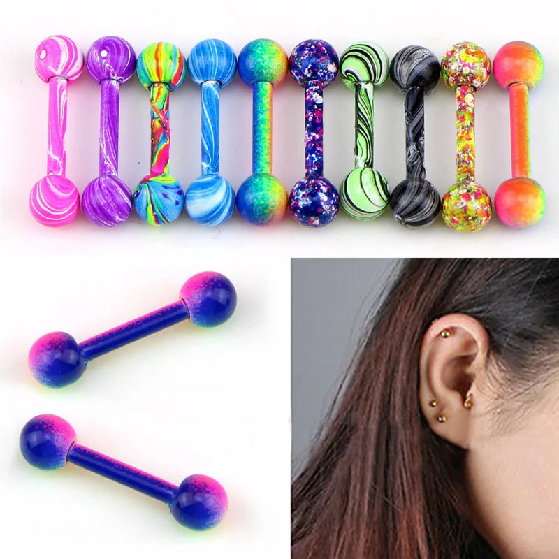 Body Piercing Jewelry 10PCs 3mm Stainless Steel Acrylic Ball Tongue Bars Ear Jewelry
