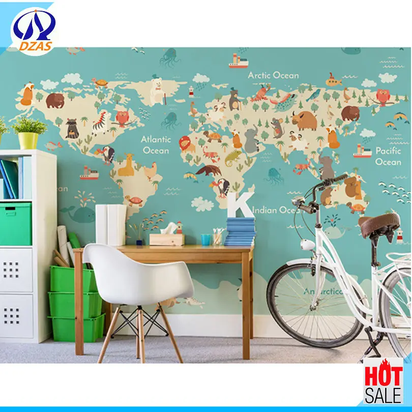 Us 14 0 2018 Mural Children S Room Wallpaper World Map Wallpaper Cartoon Animal Boy Bedroom Wall Cloth Dzas Cx Non Woven Fabric Mural In Wallpapers