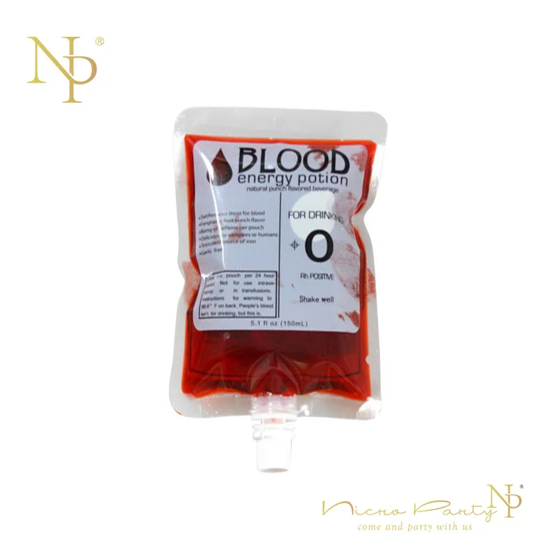 Nicro 150ml Halloween Blood Type Decoration O AB A B Transparent Clear PVC Reusable Blood Bag Vampire Pouch Halloween #Oth55