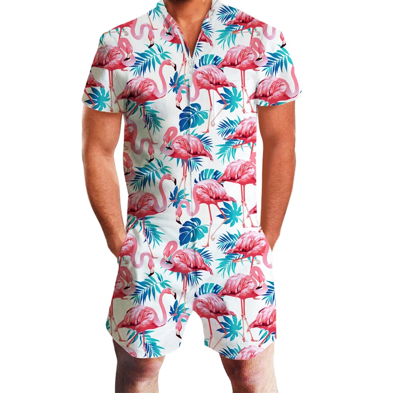 Фламинго 3D мужские комбинезоны с коротким рукавом и круглым вырезом Летний Пляжный Бро комбинезон наряды цельный комбинезон комбинезоны с карманами - Цвет: 6