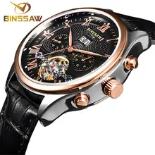 HOT !BINSSAW brand luxury Mens watches Automatic mechanical watch tourbillon clock leather Casual business wristwatch relojes