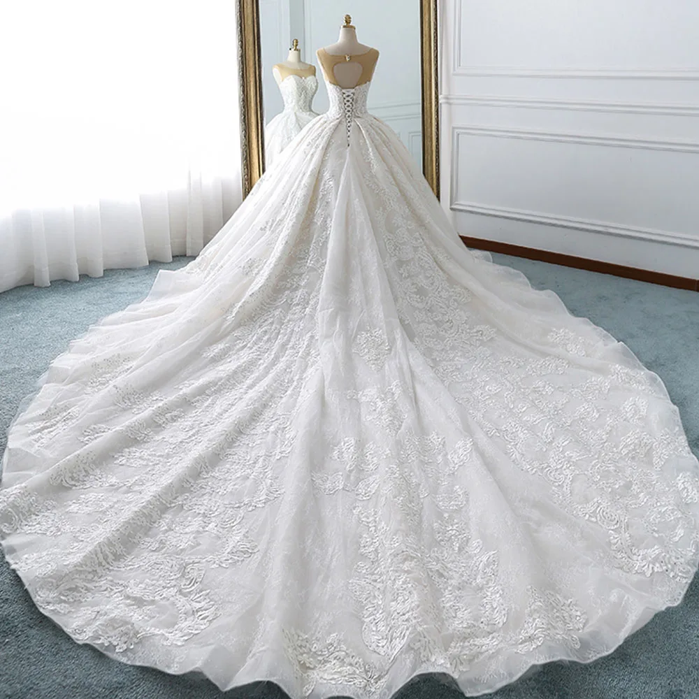 Vestido De Noiva Princesa 2019 новое поступление бисер аппликации кружево Роскошные Принцесса бальное платье свадебное с 1,5 м Часовня Поезд