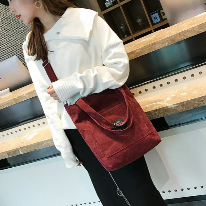 DWTS High Capacity Women Corduroy Tote Ladies Casual Solid Color Shoulder Bag Foldable Reusable Wom - 33008221385