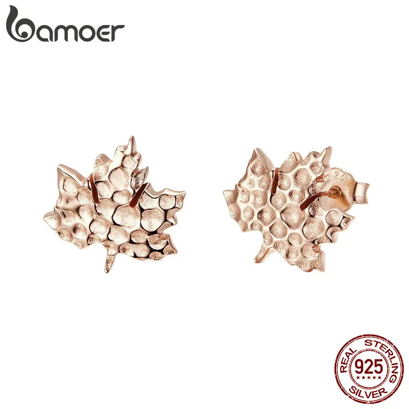 

BAMOER Classic 925 Sterling Silver Maple Leaves Leaf Exquisite Stud Earrings for Women Clear CZ Earrings Jewelry SCE536