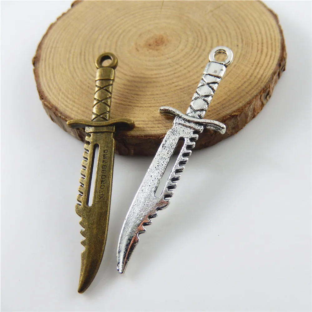 

Julie Wang 12PCS Antique Bronze/Silver Tone Warrior Knife Dagger Pendant Alloy Charms Cool Jewelry Bracelet Key Chain Accessory