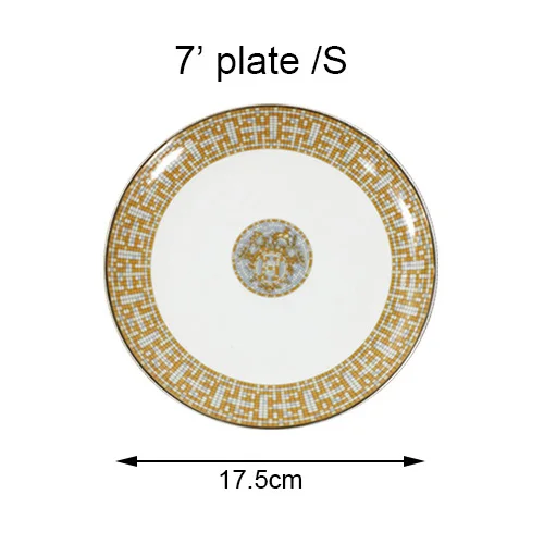 Напечатанная посуда Роскошные блюда для бифштекса тарелка Золотая и алмазная серия мозаика костяной фарфор поднос Европейская посуда для напитков посуда для торта столовая посуда - Цвет: A 7 INCH PLATE