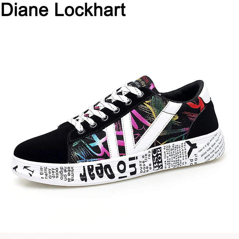 

2019 Fashion Unisex Men Shoes Graffiti Printing Vulcanized Shoe Students White Shoes Spring Autumn Casual Masculino Adult Shoe