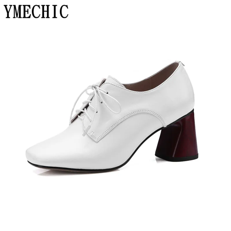 Ymechic Офисные женские туфли модная женская обувь на шнуровке не сужающемся книзу