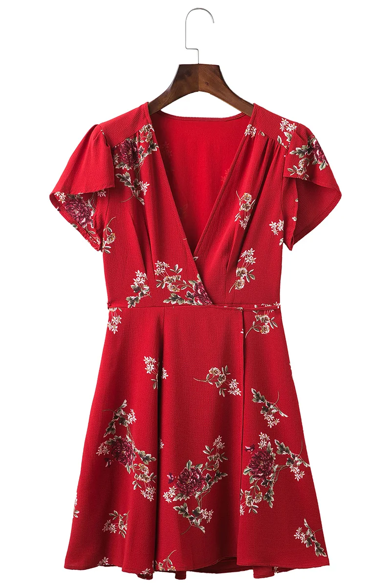 BONGOR LUSS Women Summer Dress 2017 V-Neck Cape Short Sleeve Casual Mini Dress Boho Beach Vinatge Floral Print Dress Sundress (21)