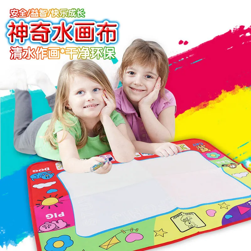 

80X60cm Kids Water Drawing Painting Writing Doodle Toys Magic Drawing Board + 2 Water Drawing Aquadoodle Mat Pen Intelligence To