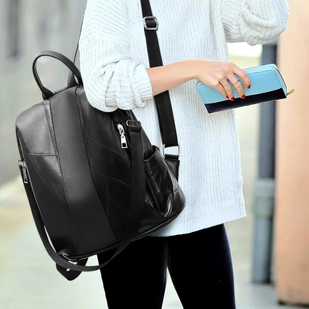 Mochila mujer bolsos bolsa de la cremallera de piel de oveja de mochila de cuero suave de gran capacidad de viaje bolsa mochila femenina 25 Mochila mujer bolsos bolsa de la cremallera de piel de oveja de mochila de cuero suave de gran capacidad de viaje bolsa mochila femenina 25