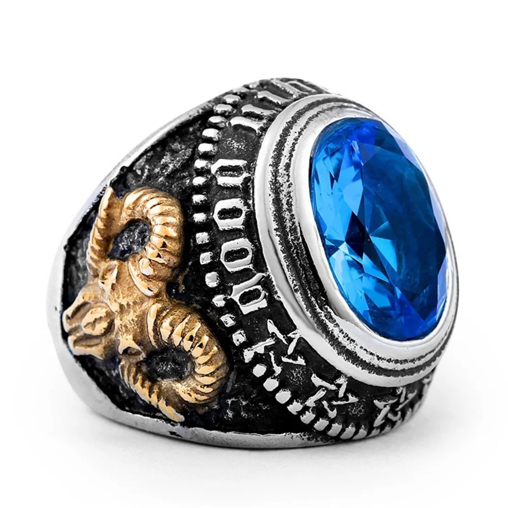 Винтажное мужское кольцо в стиле стимпанк, голова овцы с цирконием, винтажное масонское кольцо из сплава
