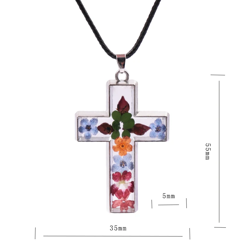 New Design real flower zinc alloy necklace High Quality Jewelry Cross Jesus Necklace