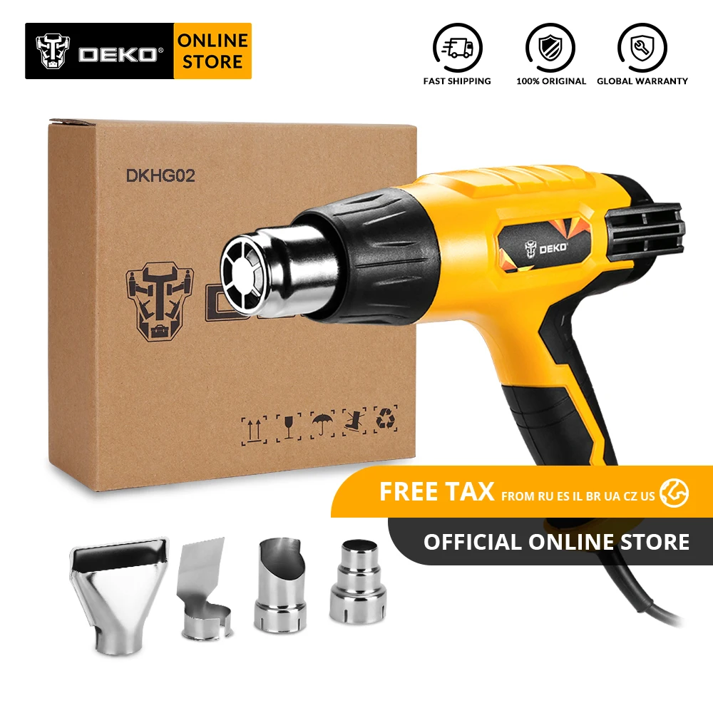 Beste Deko DKHG02 220V Heteluchtpistool 2000W 3 Verstelbare Temperatuur Geavanceerde Elektrische Heteluchtpistool Met 4 Nozzle Bijlagen power Tool