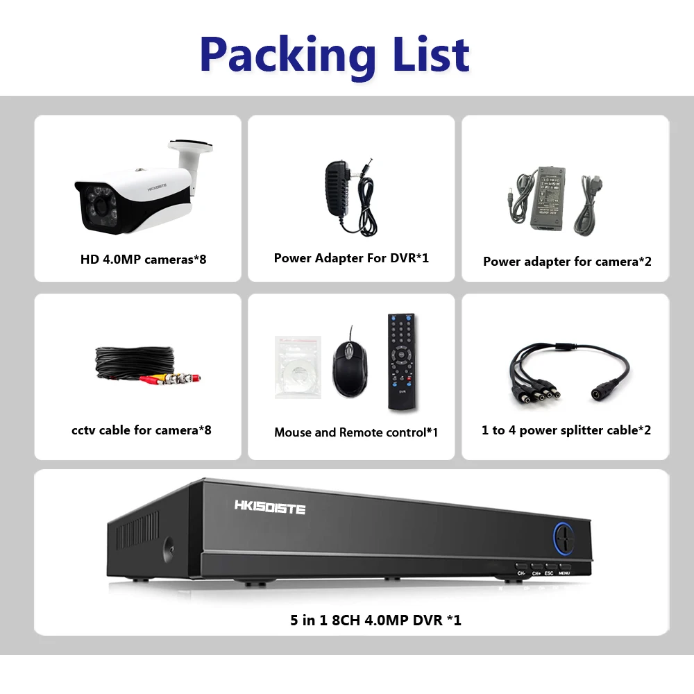 HKIXDISTE Full HD 8CH AHD 4MP Home Outdoor CCTV Camera System 8 Channel Surveillance security camera kit with dvr HKIXDISTE Full HD 8CH AHD 4MP Home Outdoor CCTV Camera System 8 Channel Surveillance security camera kit with dvr