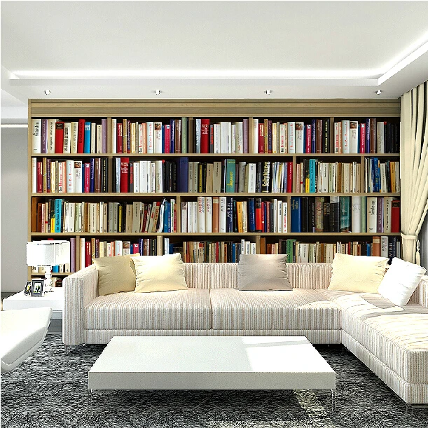 Por Modern Bookshelf Design Custom Wallpaper Best Quality Morden Luxury Style Mural Sofa Background Large Light Bookshelf Design
