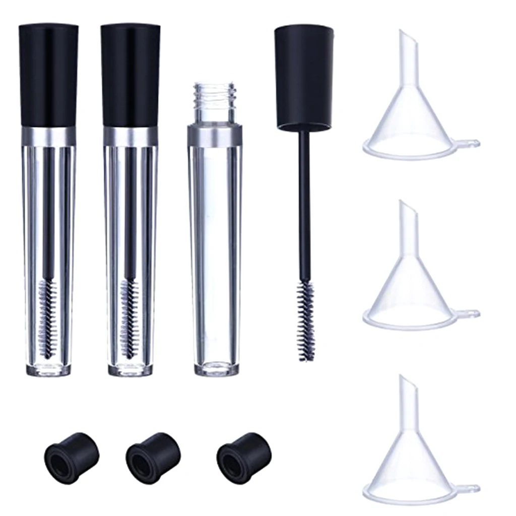 7.5ML 3x Empty Mascara Tube with Eyelash Wand Eyelash Cream Container Bottle, Rubber Inserts, Funnels Set for Castor Oil