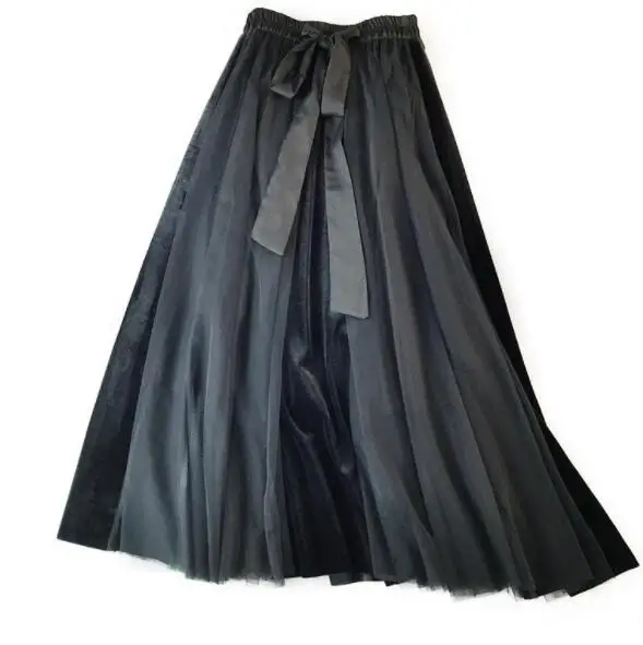 Летние сетчатые тюлевые юбки с цветочной вышивкой, длинная юбка с высокой талией, плиссированная юбка с высокой талией, женские юбки-пачки DV566