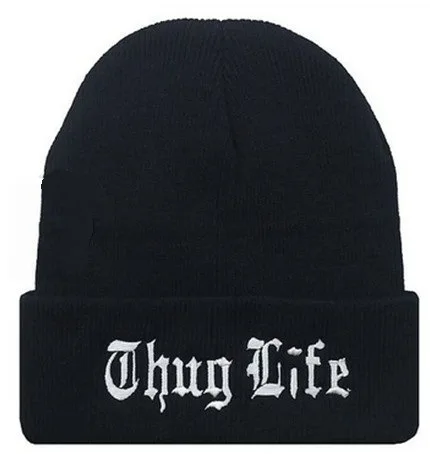 Новинка, зимняя шапка THUG LIFE, шапки бини для женщин/мужчин, вязаная Лыжная Шапка в стиле хип-хоп, модная черная шапка, высокое качество - Цвет: Черный