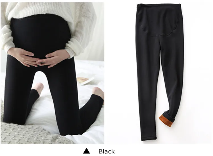 Woman winter pregnancy leggings fleece maternity pants for pregnant women velvet thick high waist solid color plus size xxl (6)