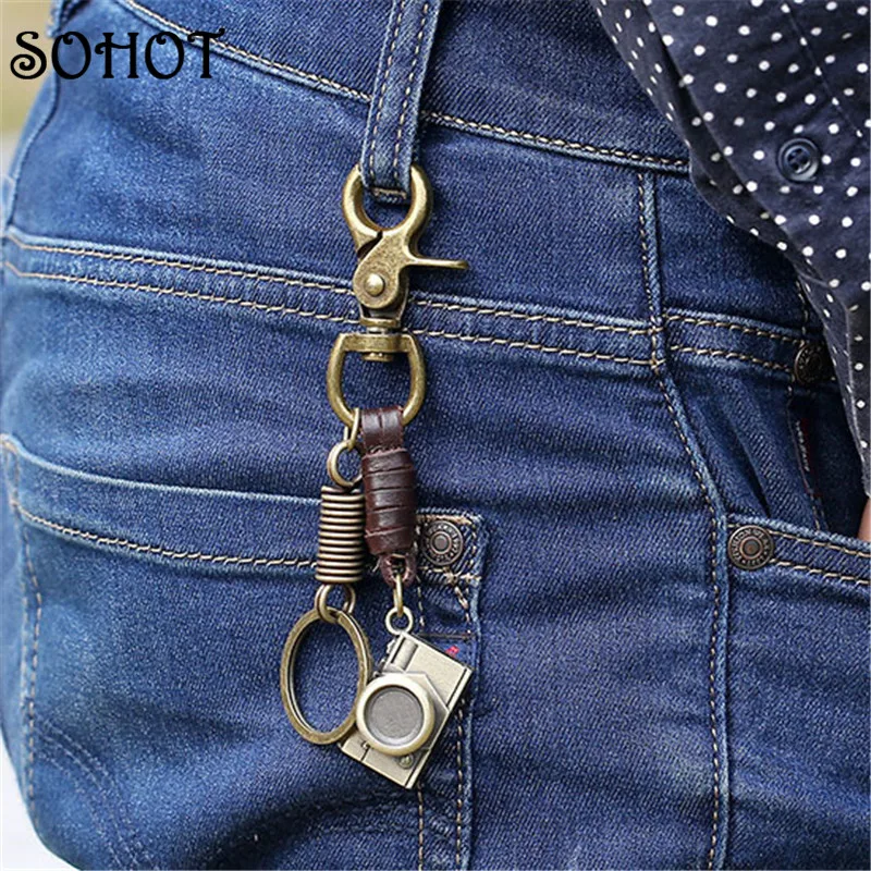 SOHOT модный винтажный брелок из натуральной кожи с подвеской для камеры ключей