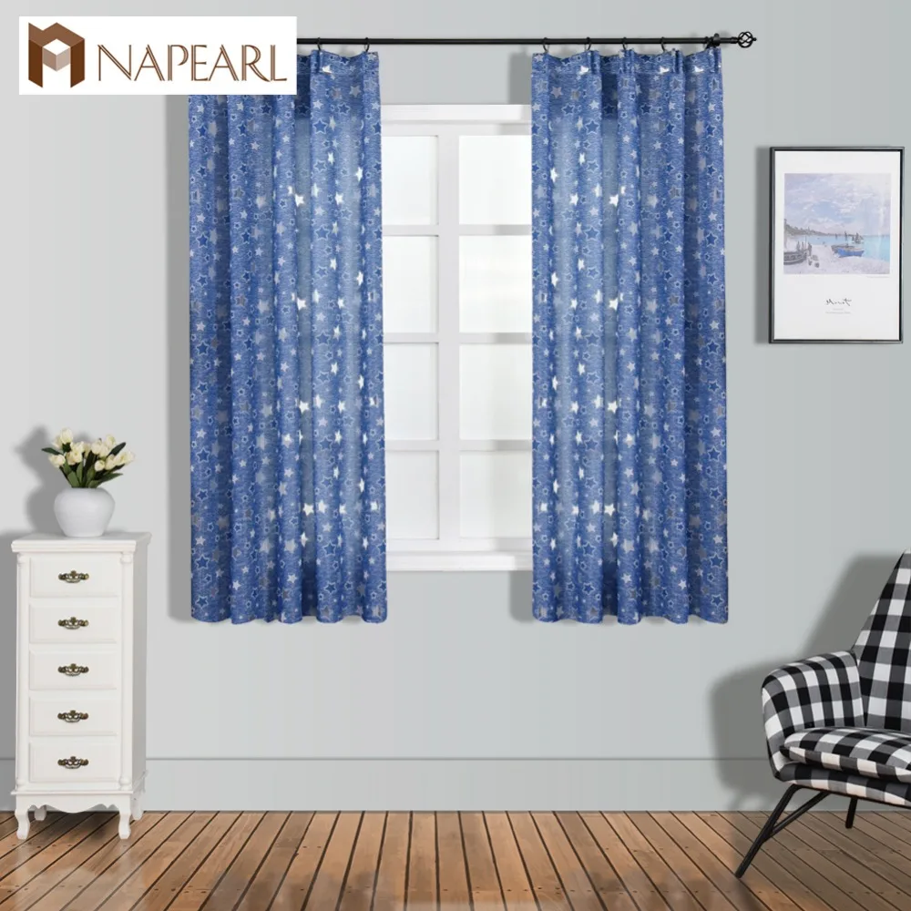 

NAPEARL Geometric Stars Short Jacquard Living Room Curtains Voile Fabrics Elegant Window Screening Semi-shades Decorative Drapes