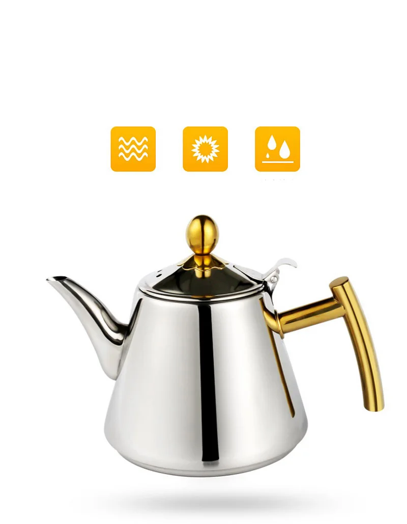 Фирменная Новинка Золотая Ручка чайный горшок 304 из нержавеющей стали высококачественный чайник для воды индукционная плита Frnaces использовать чайник 1.2L