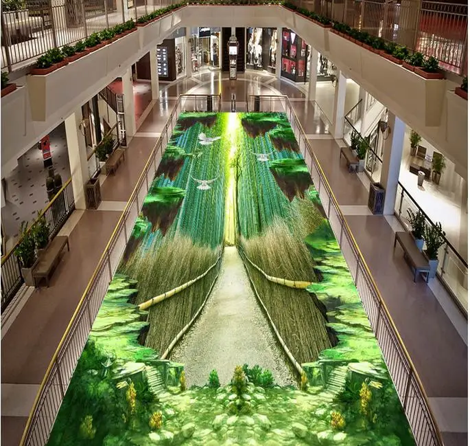 3d flooring tiles photo murals waterproof wallpaper Custom 3d flooring bamboo forest self-adhesive floor wallpaper