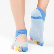 1 пара женских носков для йоги, Нескользящие Хлопковые женские носки для йоги, носки для бега, фитнеса с пятью пальцами, цветные носки для фитнеса