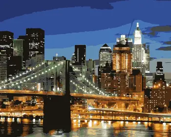 

MaHuaf-j336 New York city night lights high-rise building bridge painting on canvas by numbers for living room wall