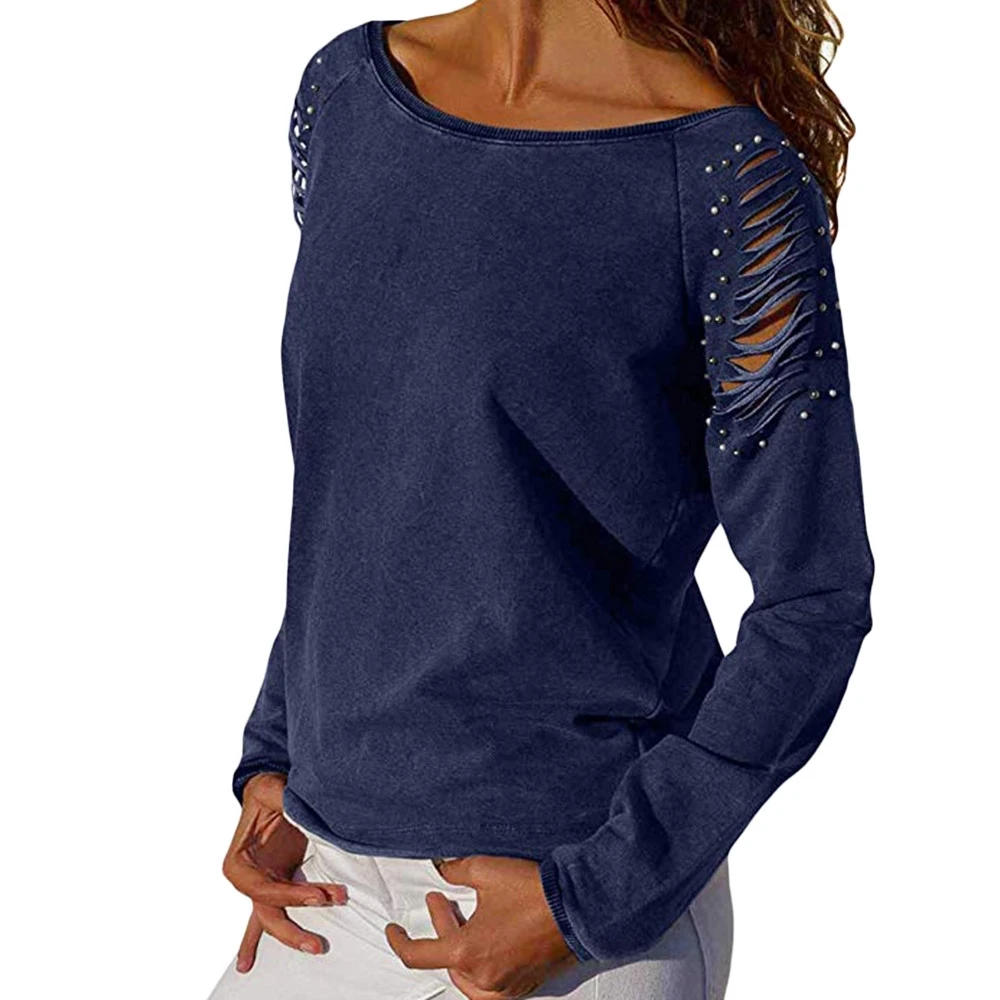 

JAYCOSIN Women's Clothes Casual Strappy Cold Shoulder Long Sleeve Pearl Beaded T-Shirt Tops Dropshiping 18NOV5