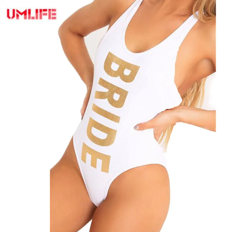 Женский купальный костюм UMLIFE белый с открытой спиной высокой посадкой для